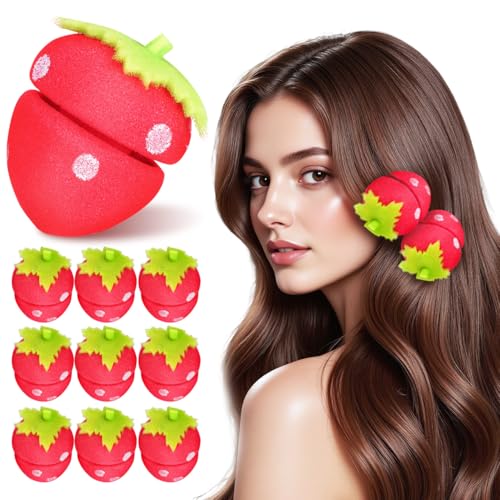 Kit de 10 bigoudis sans chaleur fraise éponge doux et confortables