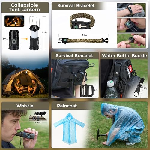 Survival Kit, 246Pcs Emergency Survival Gear with First Aid Kit, Tactical Bag, Camping Axe, Folding Shovel & Solo Camping Pot, Bug Out Bag for Camping Hiking Earthquake Preparedness Gifts for Men - Image 4