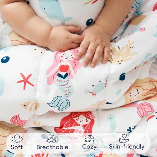 Image of PHF 4 Piece Toddler Bedding Set, Ultra Soft Toddler Comforter Sets Include Comforter, Fitted Sheet, Flat Top Sheet and Pillowcase for Girls, Bed in A Bag for Baby Bedroom, Mermaid