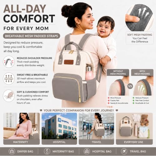 Image of Motherly Patented Design Maternity Diaper Bag with Accessories | Waterproof Baby Travel Bag | Multi-Pocket Organizer for Newborn Essentials & Hospital Use (Envy Series)
