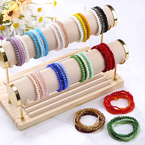Junkin 60 Pcs Crystal Beaded Bracelets Bulk for Women Bohemian Multi Layer Stacking Statement Stretchy Strand Crystal Bead Bracelets Versatile Slip on Shiny4