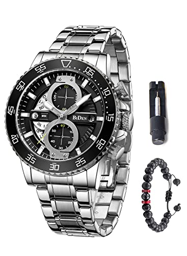 Reloj para Hombre 30M Relojes a Prueba de Agua Esfera Grande Fecha Cronógrafo Movimiento de Cuarzo Acero Inoxidable/Cuero/Correa de Caucho Regalo Elegante para Amigos del Padre Cover