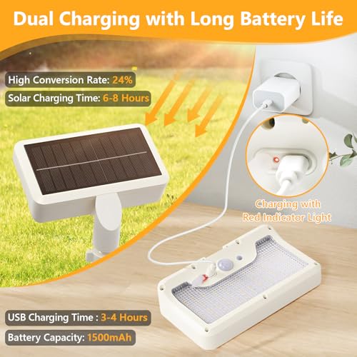 Image of Clip On Solar Lights Outdoor with Motion Sensor, 360Rotatable & Vertically Adjustable Solar Fence Lights with 92 LEDs (600 LM, 3000 K),IP65 Waterproof Security Light for Deck, Gutter（White, 1 Pack）