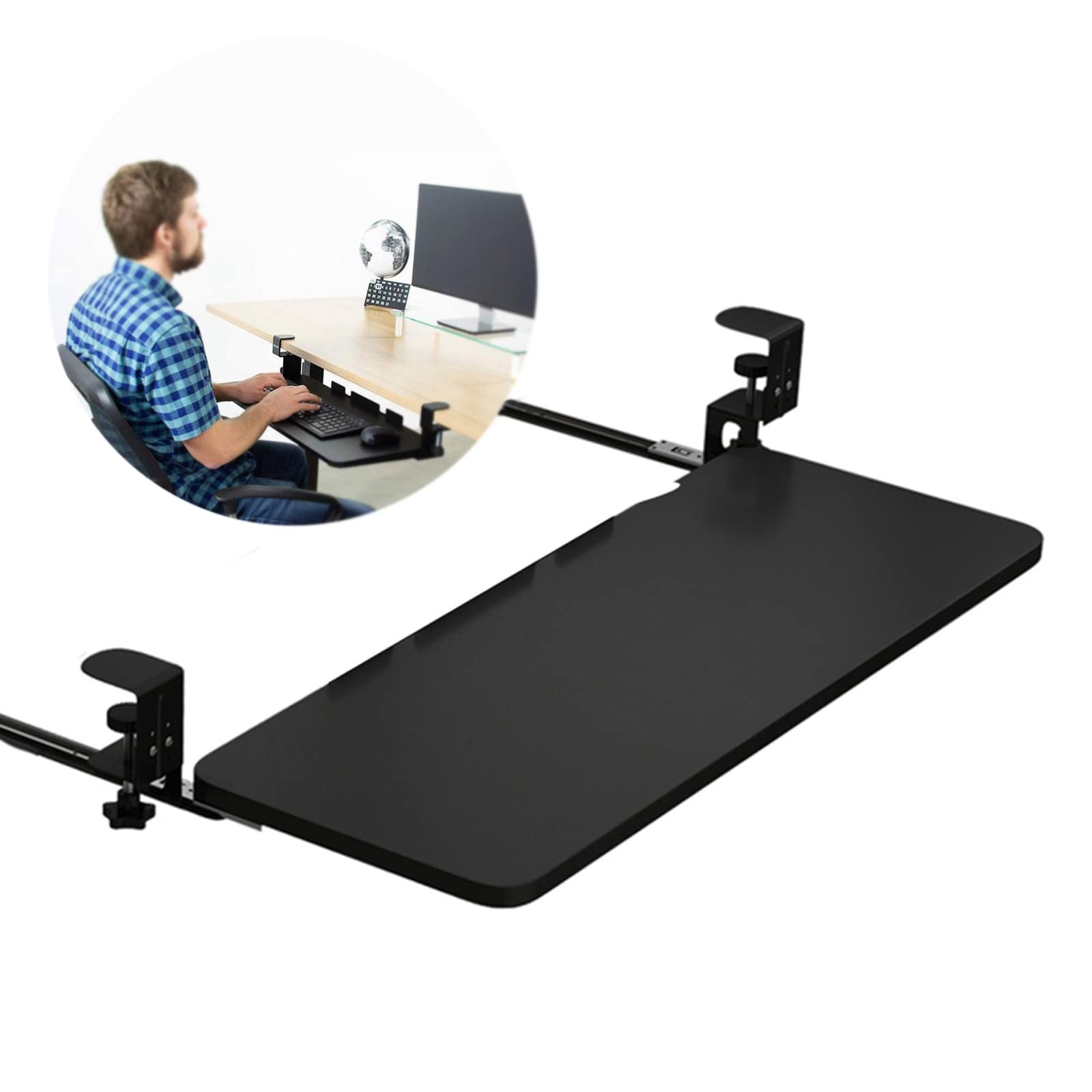 CVJdfhRE desk extender， Wooden Keyboard Tray Under Desk Sliding Shelf, Support and Mouses/Teak/520 * 250 Mm(Black,520 * 250 Mm)