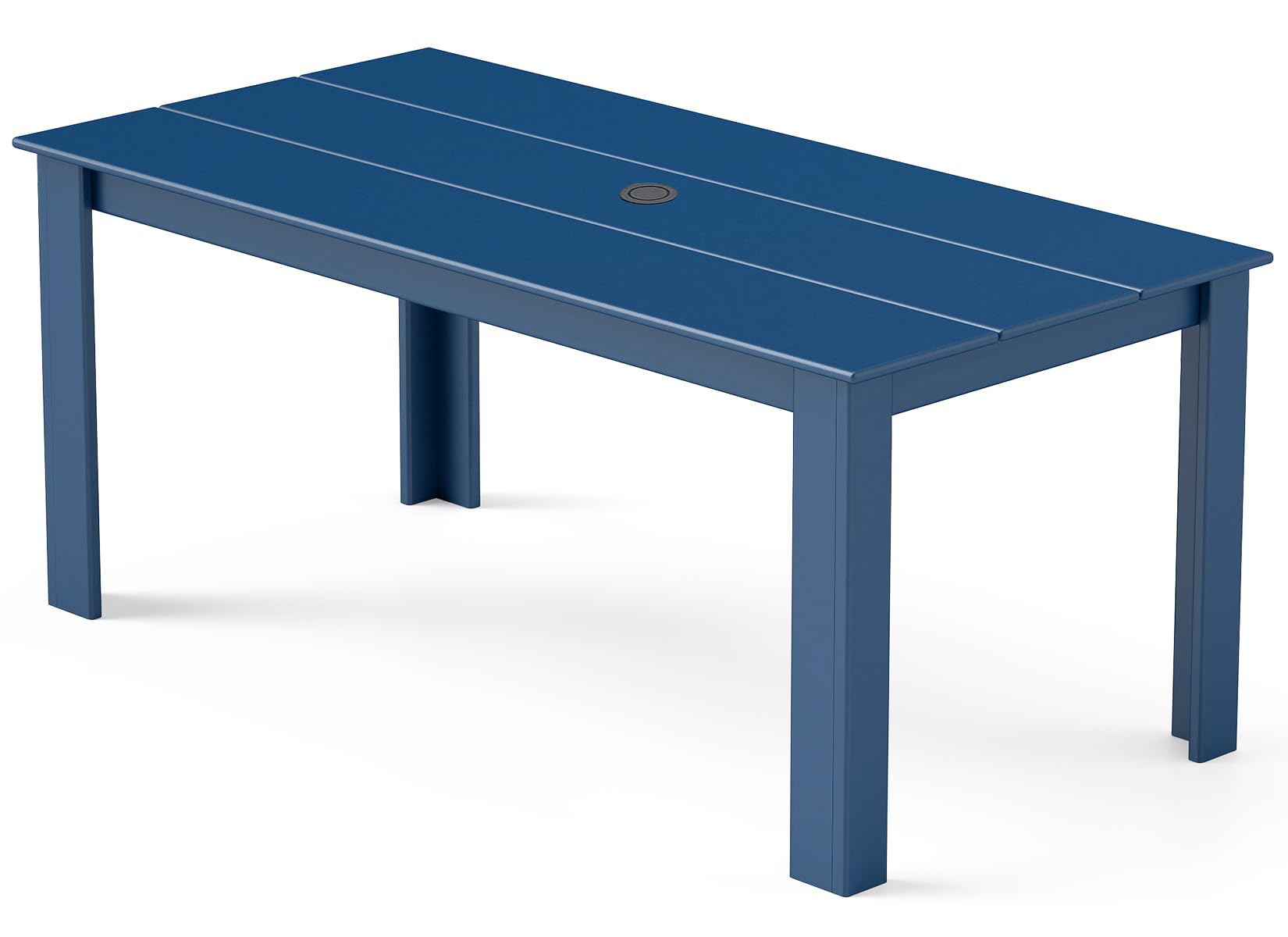 GREENVINES HDPE Outdoor Dining Table w/Umbrella Hole for 6, Blue