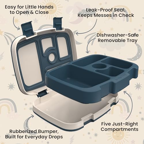 Image of Bentgo Kids Prints Leak-Proof, 5-Compartment Bento-Style Kids Lunch Box - Ideal Portion Sizes for Ages 3-7, Durable, Drop-Proof, Dishwasher Safe, & PFAS & BPA-Free Materials (Friendly Skies)