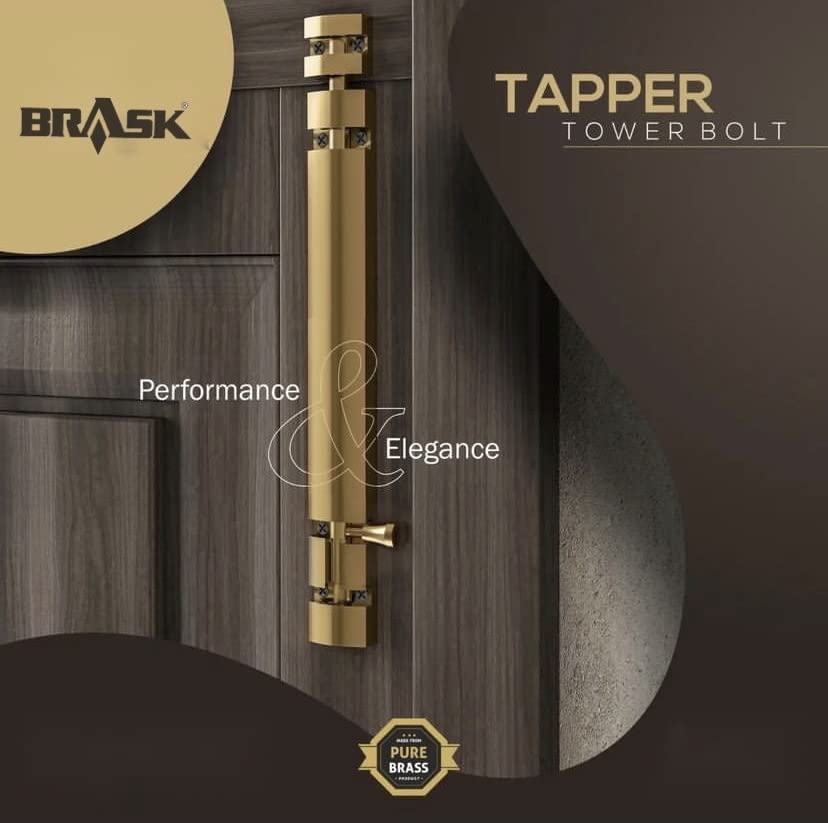 Image of inchBRASK inch Brass Tower Bolt Xylo Heavy - Golden Satin Finish with Screws | Door Latch - Chitkani for Doors & Windows | Xylo Heavy Tower Bolts | Kundi /Chitakni /Latch /Chitkini (36 Inches, 4, Piece)