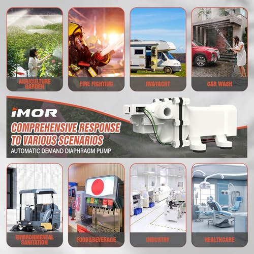 Image of IMOR 12V 100W Diaphragm Water Pump, 3GPM 65PSI Self-Priming Booster Pump with Hose Connector & Strainer, 1 /2 inch Compact Pump for Agriculture, Garden, RV, Marine, Car Wash, Industry