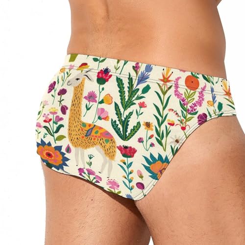 Llama Flowers Mens Swim Briefs Quick Dry Swimming Trunks Training Swimsuit Low Rise Swimwear3