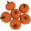 Winlyn Set of 6 Faux Fall Orange Crochet Pumpkins Small Knit Foam Pumpkins for Rustic Farmhouse Decor Harvest Thanksgiving Halloween Autumn Table Bowl Tiered Tray Mantel