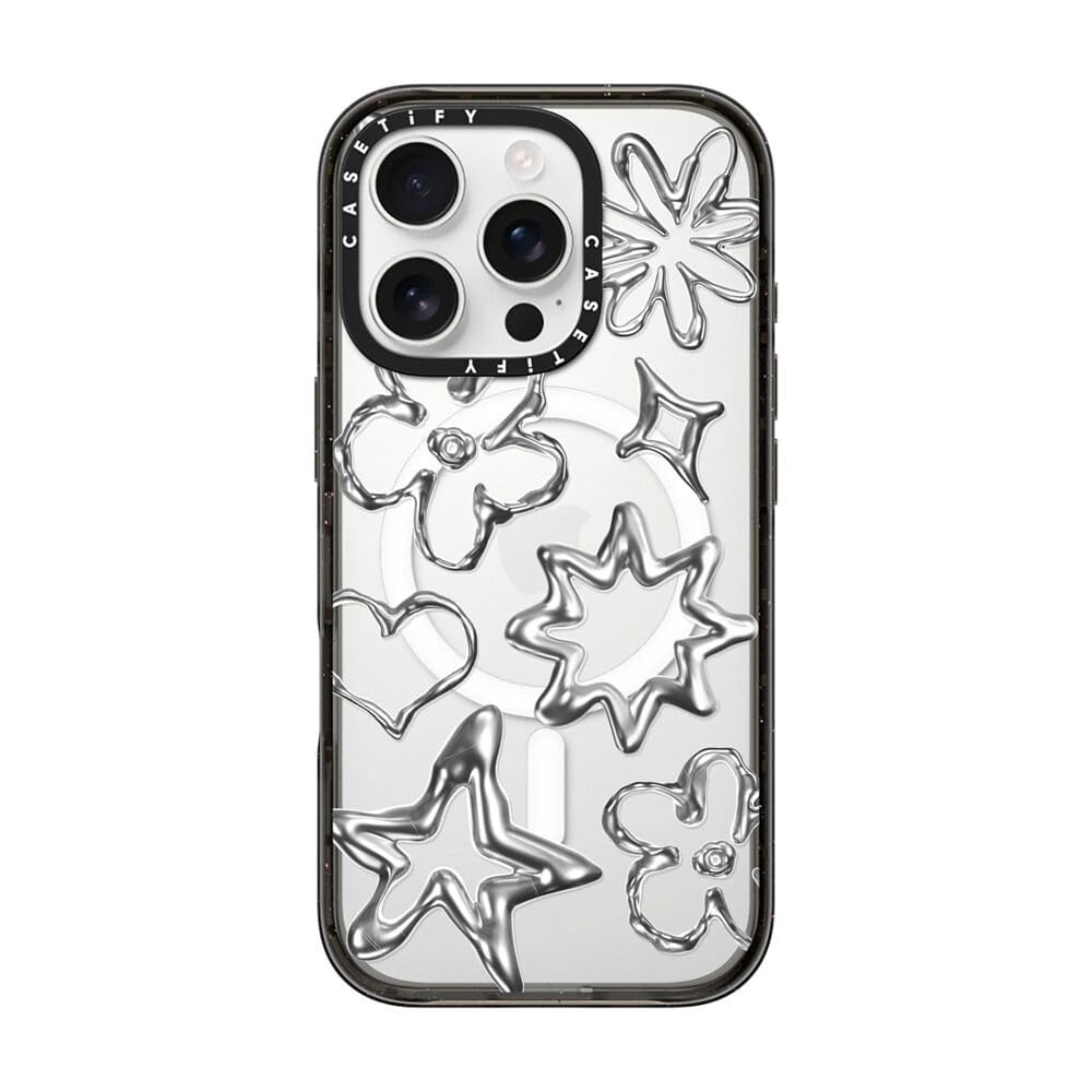 CASETiFY インパクト MagSafe対応 iPhone 16 Pro ケース [スリム / 2.5mの落下試験をクリア (MIL規格4倍相当) / ワイヤレス充電およびMagsafe対応] - Chrome Doodles - クリア ブラック