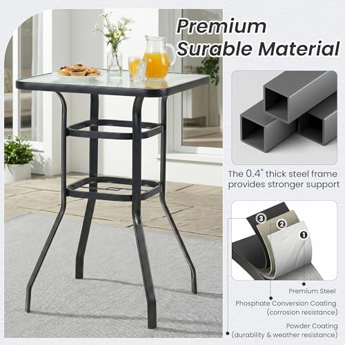 Image of HOMREST Outdoor Bar Height Stools Set of 5,4 High Back Patio Bar Chairs with Outdoor High Top Table,All Weather Outdoor High Top Bistro Set Furniture for Patio,Balcony,Brown