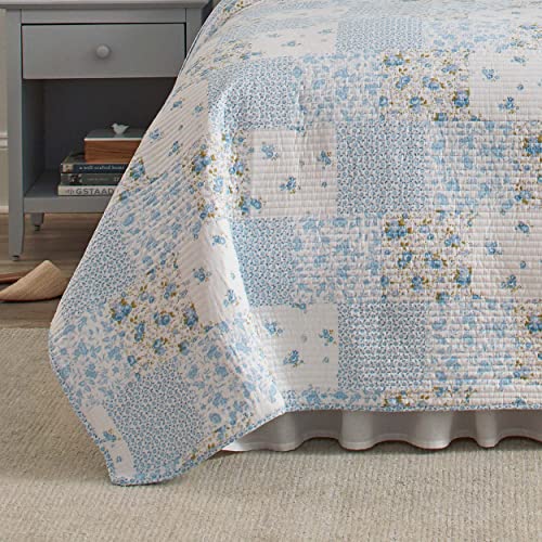 Edredón individual reversible de algodón aciano con fundas de almohada Kenna 8