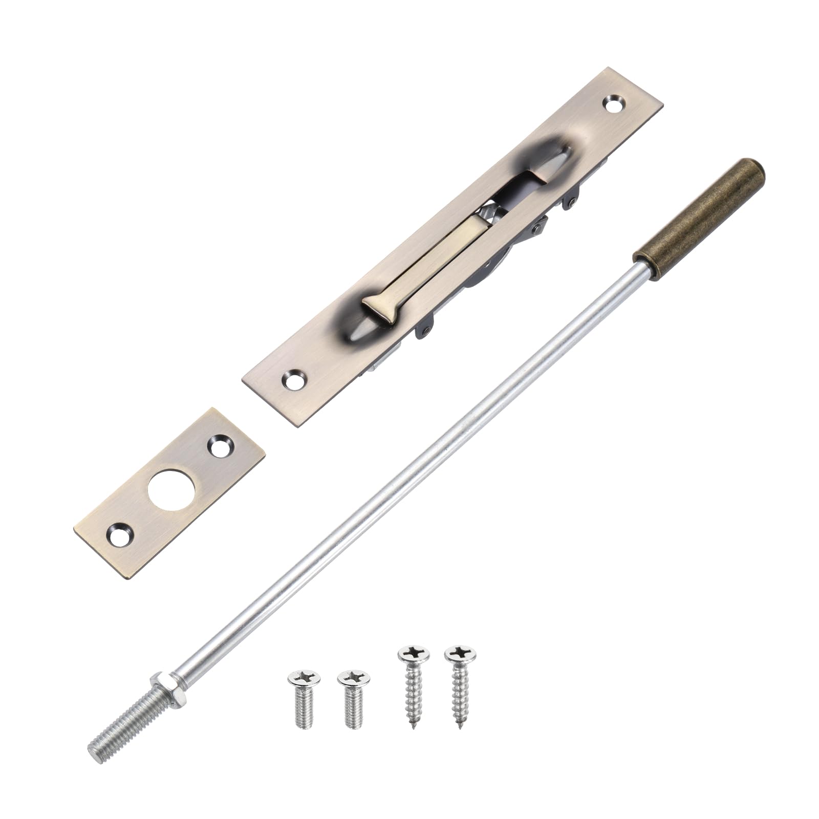 sourcing map 1 Pack Extension Flush Bolt with Rod, 12 Inch Stainless Steel Door Flush Bolt Latch Concealed Security Door Lock for Double French Doors, Composite, Wood Doors, Bronze