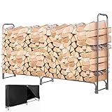 COSTWAY Range Bûche Extérieur avec Housse PVC Imperméable, Abri Bûche Rangement Bois 3...