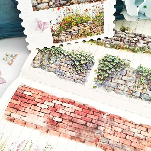 Image of PET Washi Tape Set for Journaling Supplies,6 Rolls Scrapbook Flower Wall Theme Aesthetic Tape Stickers for Scrapbooking,Bullet Journaling,Photo Album,Notebook(Green Field Flower Wall)