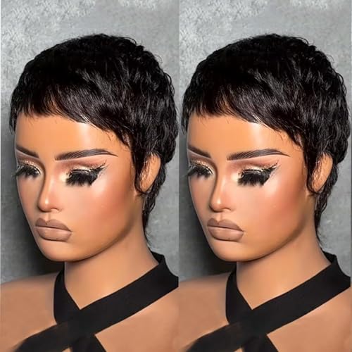 VCK Short Wigs for Black Women Pixie Cut Human Hair Wigs for Women Brazilian Hair Glueless Full Machine Made Wig Natural Black Color
