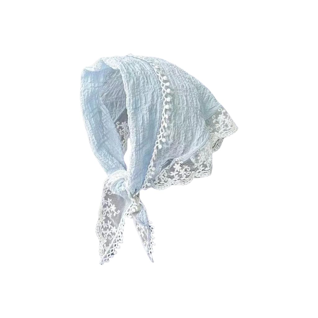 Sodeber Women's Blue Bl Floral Lace Hair Bandana Tie Knotted Headscarf Vintage Headband French Head Kerchief For