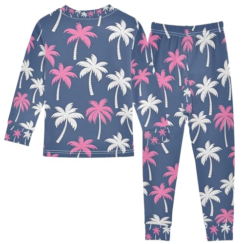senya Dark Blue with Palm Trees E Pajamas Set Long Sleeve Soft Cotton Sleepwear 2 Piece2