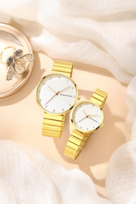 Image of Giordano Analog Couple Watch Set - Elegant Dial with Stainless Steel Strap - His & Hers Matching Watches - Minimalist Unisex Design