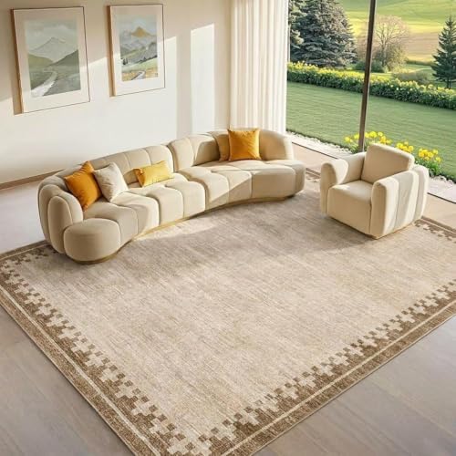 GarveeHome 8x10 Brown Bordered Living Room Rug Modern Non Slip Lo...