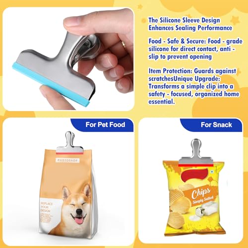 Image of HOUSE AGAIN Chip Clips Bag Clips, 8 Pack Strong Magnetic Bag Clip Silicone-Covered Edges No Scratch Airtight Seal, Stainless Steel Heavy Duty Food Clip for Fridge Kitchen Food Storage, Colorful