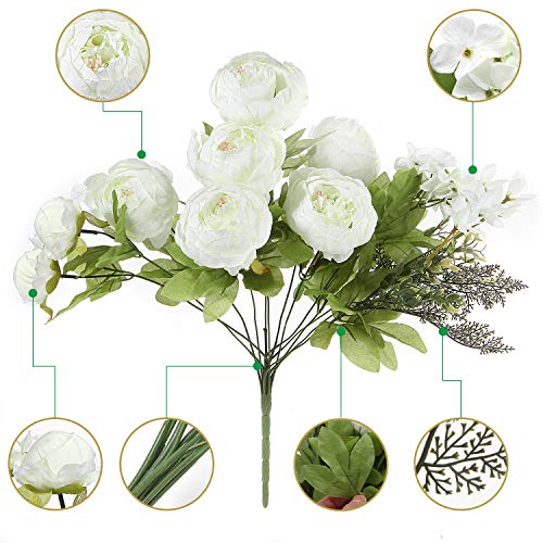 Ezflowery 1 Pack Artificial Peony Silk Flowers Arrangement Bouquet For Wedding Centerpiece Room Party Home Decoration, Elegant Vintage, Perfect For Spring, Summer And Occasions (1, New White) #TOP7