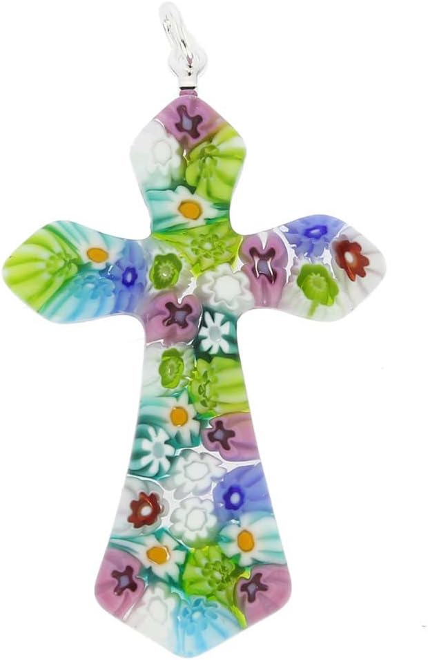 Glass Of Venice Murano Glass Multicolor Millefiori Elegant Cross Pendant