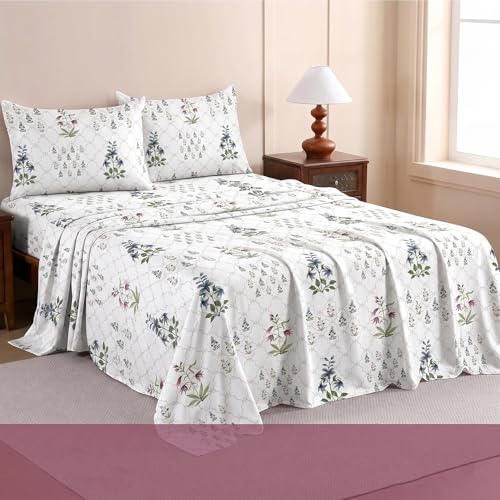 Image of Ishro Home Premium Bedsheet for Double Bed with 2 Pillow Covers - Cloud Cotton Bedsheet, Soft, Silky Smooth & Wrinkle Resistant, Luxury Printed Design (Flat Double Bed Size, Kyoto Bloom)