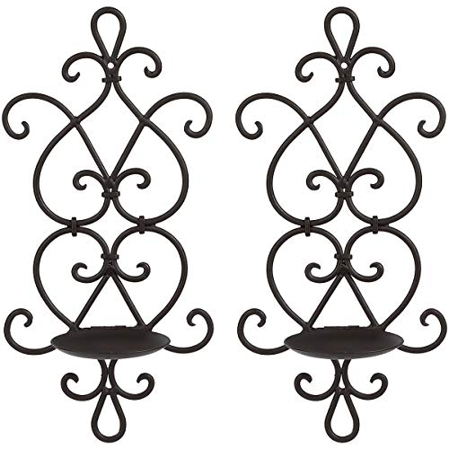 Ticco Wall Candle Sconce Set of 2 Wrought Iron Candle Holder Hanging Wall Mounted Candle Sconces for Living Room Home Decor, Black