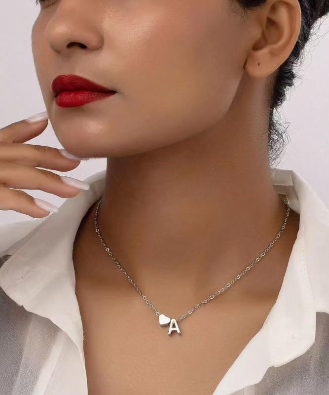 WLL Tiny Heart Initial Necklace for Women Teen Dainty Silver Heart Letter A-Z Necklace Personalized Monogram Name Necklaces for Women Birthday Valentines Day Gifts for Girlfriend Wife - Image 3
