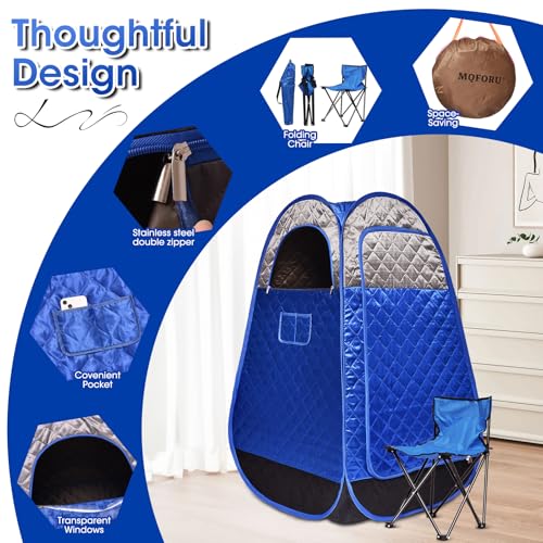 MQFORU Sauna, Portable Sauna for Home, Foldable Sauna Box with 3L 1000W Steamer, Remote Control, Folding Chair, Herb Pot, Steam Sauna Room for Gym, Yoga, Pilates (Grey and Blue - Thumbnail 4