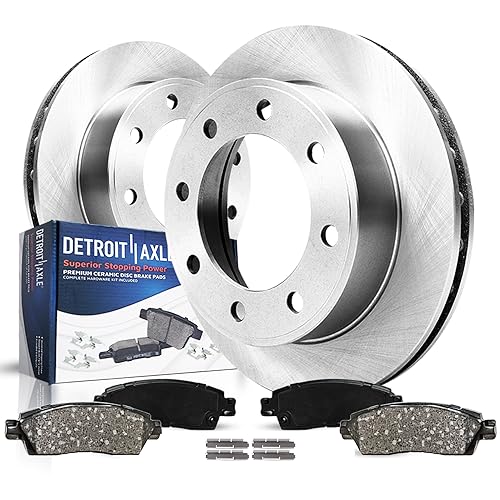 Image of Detroit Axle - Front Brake Kit for 2003-2008 Dodge Ram 2500 3500, 2005-2008 4000, Disc Rotors Ceramic Brakes Pads 2004 2006-07 Replacement: 13.91 inch Rotor