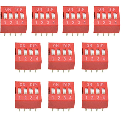 10Pcs 4-Bit 4 Position Way Dip Slide Type Switch Module 2.54Mm Pitch 8 Terminals Red Toggle Switch #TOP5