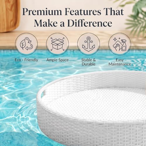 Image of BRISHI Luxury Floating Serving Tray | Swimming Pool Floats for Adults for Sandbars, Spas, Bath, and Parties | Floating Tray for Pool Serving Drinks, Brunch, Food on The Water (White)