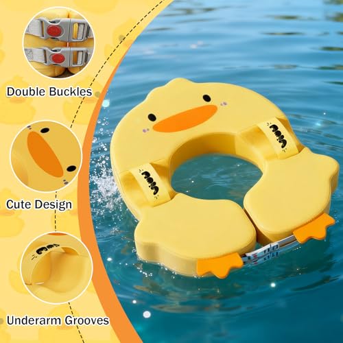 Deehouve Baby Non-Inflatable Pool Floats, Lightweight Swim Trainer Solid Arm Ring with Anti-Tipping Design Adjustable Pearl Foam for Kids 3-24 Months Infant Beach Essentials(Duck-Yellow) by Deehouve - Used condition - Image 4