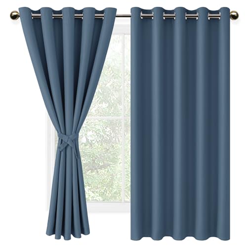 DWCN Blackout Curtains for Bedroom with Tiebacks - Room Darkening Privacy Grommet Top Window Curtains for Living Room, 60 x 63 inch Length, Dusty Blue, Set of 2 Panels by DWCN - Image 7