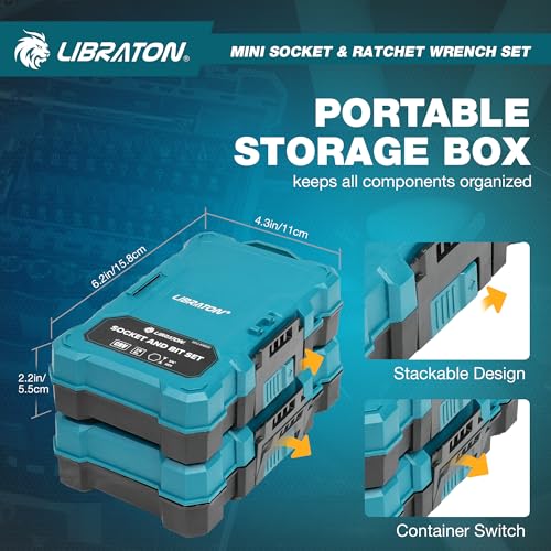 LIBRATON 37-tlg. 1/4 Zoll Ratschenkasten Mini Steckschlüsselsatz mit Bits, 4-13mm Stecknuss, Magnet-Antriebsgriff, Verlängerungen und Kardangelenk, Mit Aufbewahrungskoffer für DIY & Autoreparatur