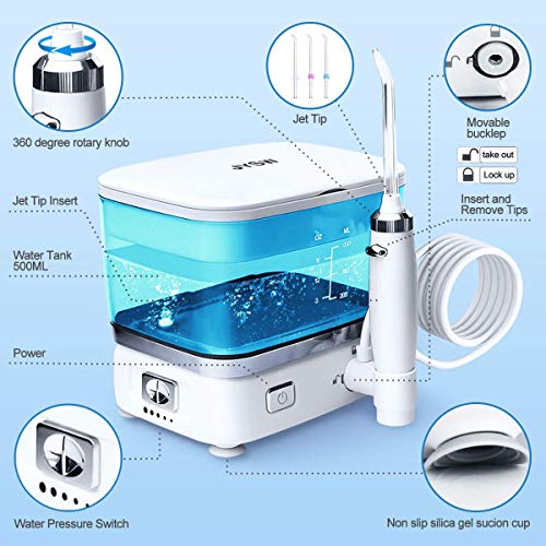 Water Flosser,JYSW Portable Water Pick Teeth Cleaner-500ML IPX7 Waterproof Electric Dental Oral Irrigator With Home Travel Bag and Teeth Whitening Strips,5-Mode Water Flossing with 3 Jet Tips - Thumbnail 6