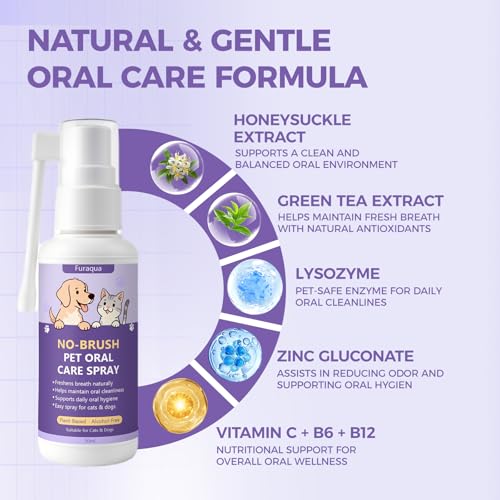 Furaqua Pet Dental Spray, Cleaning Spray for Dogs Teeth, Pet Breath Freshener – Dog Oral Care & Cat Teeth Cleaning - Targets Bad Breath, Plaque & Tartar - No Brushing(1) - Thumbnail 4