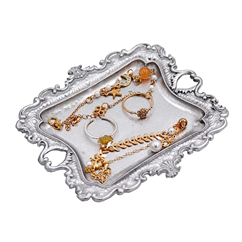 Image of Funly mee Antique Trinket Dish Vintage Metal Jewelry Tray, Ring Holder (Sliver, S)