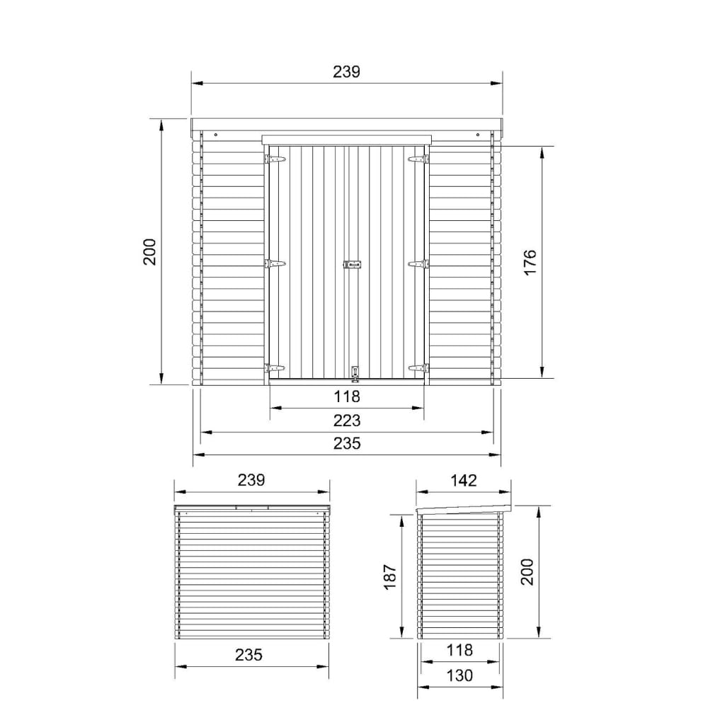 TIMBELA M310C1 Gartenhaus aus Holz 2,63 m², Kiefer/Fichte, Geräteschuppen mit 19 mm Wandstärke, Gerätehaus aus Holz für Gartenwerkzeug und Fahrräder, Doppeltür, Ohne Boden