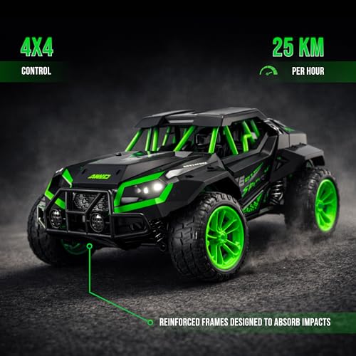Image of Korzi RC Car 4x4 (1:16) - 25 Kmph+ High Speed | Semi Hobby Grade with Proportional Throttle Control | All Terrain Off Road Remote Control Car | Rechargeable Battery | Indian Service Support