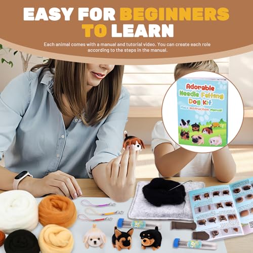 Yitexin 6 Stück Hunde Nadelfilz Kit, Wollfilzen mit Anleitung, Filzpad, Nadeln, Schlüsselanhänger, Augen, Schere, DIY Starter Kit für Anfänger Erwachsene Geschenke Zuhause (6 Hunde)