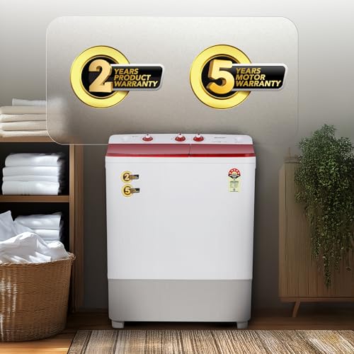 Image of SHARP 7 kg, 5 star with E-Spin Pulsator,Semi-Automatic Top Loading Washing Machine, 1300 RPM (ES-SD70NB-PR, Ruby Red, Pure Wave)