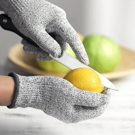 Image of karomouj Stainless Steel Chopping Board with Anti-Cut Safety Gloves | Premium 304 Food Grade Steel Cutting Board | Non-Porous, Double-Sided Kitchen Chopping Board for Meat, Vegetables & Fruits