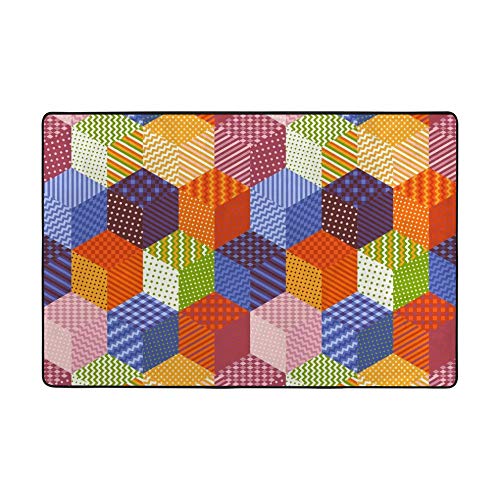 Tapis géométrique de cubes Ruchen aux nuances patchwork dynamiques - 2