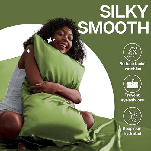 Image of MR&HM Satin Pillowcase for Hair and Skin, Silk Satin Pillowcase 2 Pack, King Size Pillow Cases Set of 2, Silky Pillow Cover with Envelope Closure (20x36, Sage)