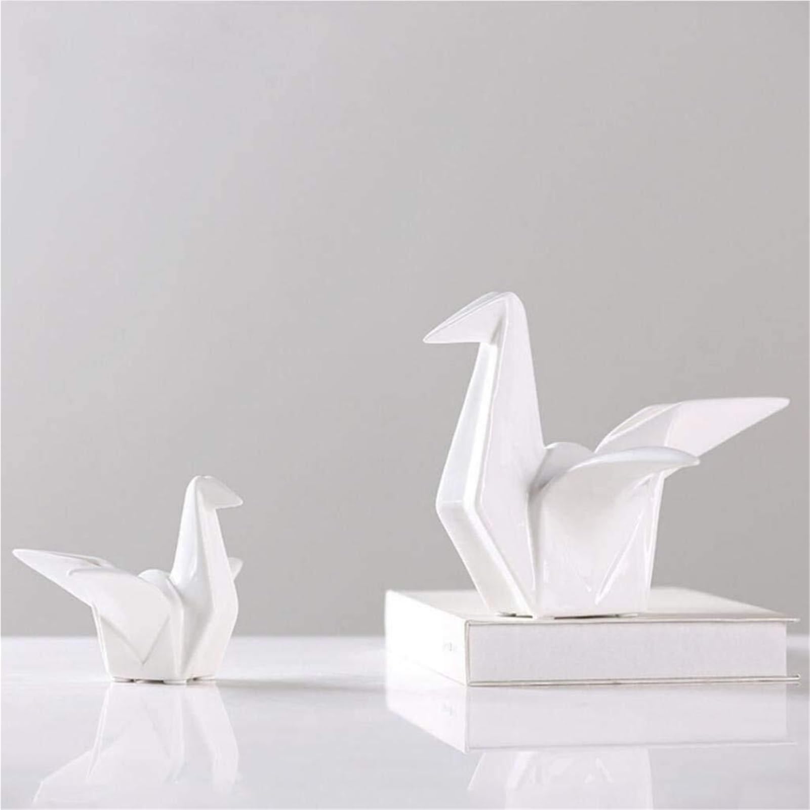 Figurki na biurko ceramiczne origami żuraw figurka statuetka ręcznie wykonana w kształcie do dekoracji domu akcenty wystroju domu (L)