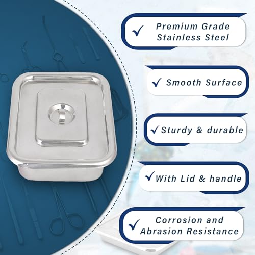 Image of OTICA Instrument Tray With Lid 8 x 6 x 1.5 inch - Stainless Steel Medical Tray With Cover | Corrosion-Resistant Tray for Hospital, Clinic & Surgery Use
